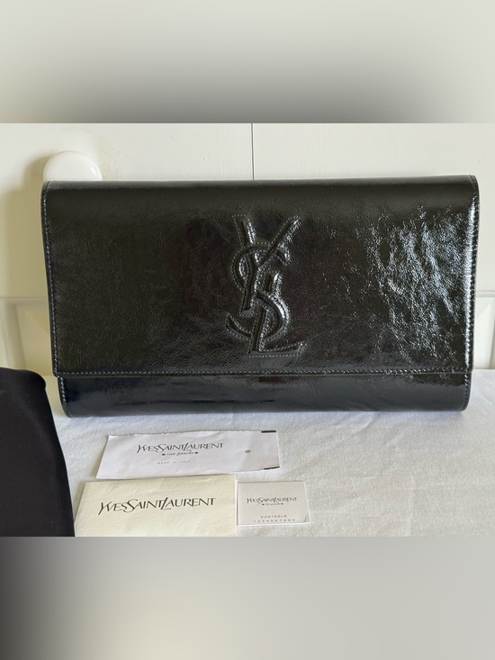 Yves Saint Laurent Handbags - Yves Saint Laurent Black Patent Envelope Clutch Mint